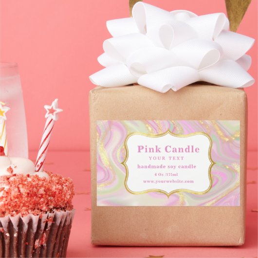 エレガントなピンク大理石ゴールドキャンドルラベルテンプレート 長方形シール (パーティー)
