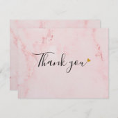 エレガントなピンク大理石スクリプト サンキューカード (正面/裏面)