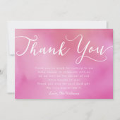 エレガントなピンク手の教養がある原稿のベビーシャワー サンキューカード (正面)