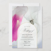 エレガントなピンク、グレー、ゴールドのアルコールインクウェディング 招待状 (正面)