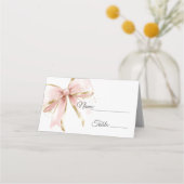 エレガントなピンク＆ゴールドのクコッテ ボウ プレイスカード (正面)