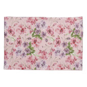 エレガントなピンク パープル グリーン 花柄 グリーン 葉 枕カバー (裏面-左)