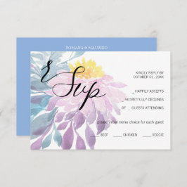 エレガントなピンク パープル ブルー ダリア 水彩アート 出欠カード