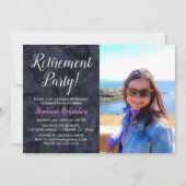 エレガントなピンク ブラック フォト 退職 招待状 (正面)