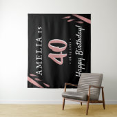 エレガントなピンク ブラック 40歳の誕生日パーティー 背景 タペストリー (インサイチュ)