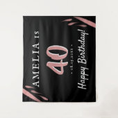 エレガントなピンク ブラック 40歳の誕生日パーティー 背景 タペストリー (正面)