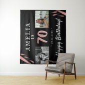 エレガントなピンク ブラック 70歳の誕生日 2枚の写真の背景 タペストリー (インサイチュ)