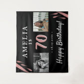 エレガントなピンク ブラック 70歳の誕生日 2枚の写真の背景 タペストリー (正面)