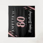 エレガントなピンク ブラック 80歳の誕生日パーティー 背景 タペストリー (正面)