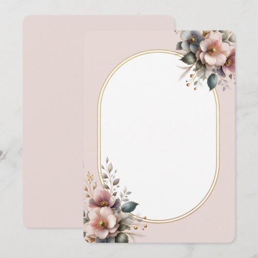 エレガントなピンク、ブルー、クリームの花のウェディング 招待状 (正面/裏面)