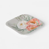 エレガントなピーチとアイボリーの水彩花模様 ペーパープレート (傾斜あり)