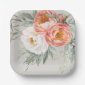 エレガントなピーチとアイボリーの水彩花  ペーパープレート (正面)
