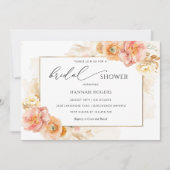 エレガントなピーチとクリームの花のブライダルシャワー 招待状 (正面)