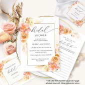エレガントなピーチとクリームの花のブライダルシャワー 招待状