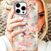 エレガントなピーチとピンクの花柄名入れデザイン Case-Mate iPhoneケース