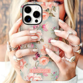 エレガントなピーチとピンクの花柄名入れデザイン Case-Mate iPhoneケース