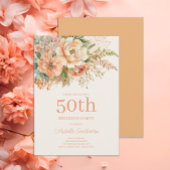 エレガントなピーチクリームの花の50歳の誕生日 招待状