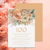 エレガントなピーチクリームの花柄の100歳の誕生日 招待状