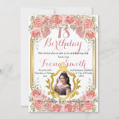 エレガントなピーチローズのバースデー招待状 カー 招待状 (正面)