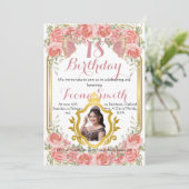エレガントなピーチローズのバースデー招待状 カー 招待状 (スタンド正面)
