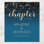 エレガントなピーチ オーシャンブルー ウェディング 新たな章 ワインラベル (シングルラベル)