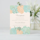 エレガントなピーチ ミント フラワー ウェディング レセプション エンクロージャーカード (スタンド正面)
