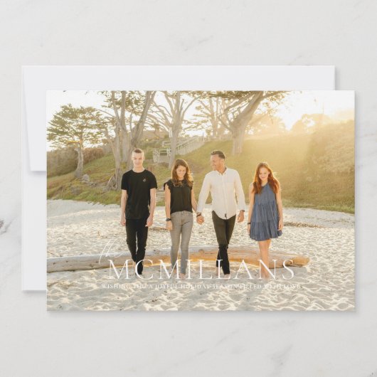 エレガントなファミリーネーム フローラル クリスマス ホリデー 招待状 (正面)