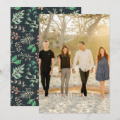 エレガントなファミリー ネーム フラワーのクリスマス ホリデー 招待状 (正面/裏面)