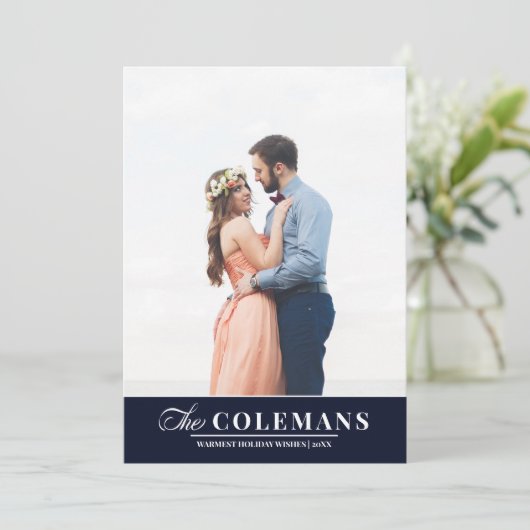 エレガントなファミリー ネーム ブルー | ホリデー 縦写真 シーズンカード (スタンド正面)