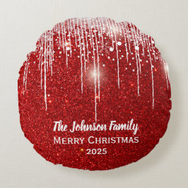 エレガントなファミリー ネーム メリー クリスマス レッド ラウンドクッション