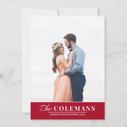 エレガントなファミリー ネーム レッド | ホリデー 縦写真 シーズンカード (正面)