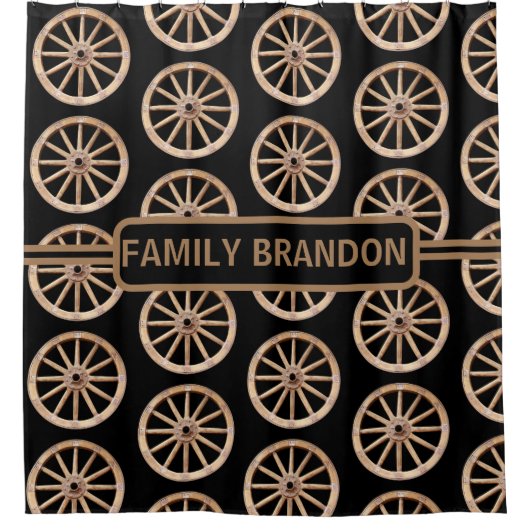 エレガントなファームハウススタイルの素朴な昔ながらのファミリーネーム シャワーカーテン (正面)