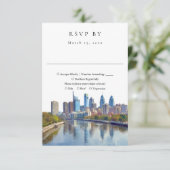 エレガントなフィラデルフィアのスカイライン水彩結婚式 出欠カード (スタンド正面)