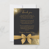 エレガントなフィリグリー ブラック ゴールド ウェディング サンクス カード (正面)
