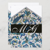 エレガントなフィレンツェ風青金色花モノグラム 招待状 (正面/裏面)