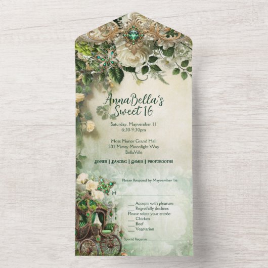 エレガントなフェアリーテイル スウィート16 オールインワン インビテーション | (内側)