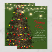 エレガントなフェスティブグリーンクリスマスツリーランプ 招待状 (正面/裏面)