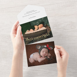 エレガントなフェスティブゴールドのクリスマススクリプト写真 オールインワン招待状