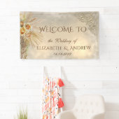 エレガントなフェスティブゴールドボホーフラワーウェディング 横断幕 (インサイチュ)