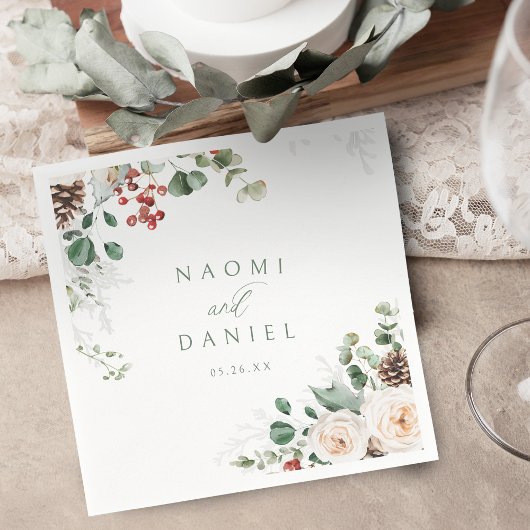 エレガントなフェスティブ フローラル ホリデー ウィンター ウェディング スタンダードカクテルナプキン