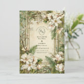 エレガントなフェンとアイボリーの花のウェディング 招待状 (スタンド正面)