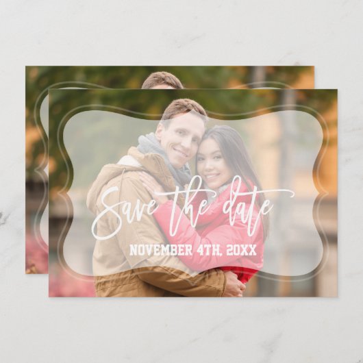 エレガントなフェード写真手書き Save The Date セーブザデート (正面/裏面)