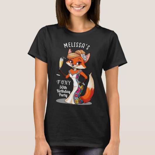 エレガントなフォクシー 50歳の誕生日パーティー 黒い狐 Tシャツ (正面)