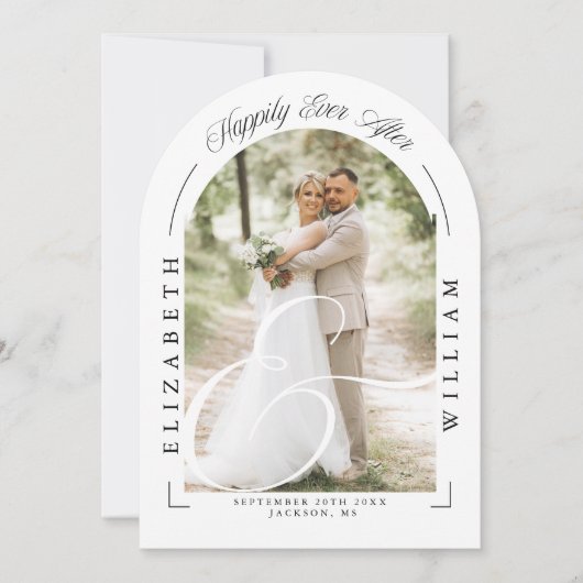 エレガントなフォトアーチ カリグラフィー ウェディング レセプション 招待状 (正面)