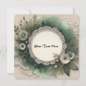 エレガントなフォレストグリーンフレームと花 招待状 (正面)