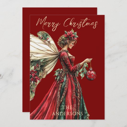 エレガントなフォレストコアのホリデーフェアリー シーズンカード (正面/裏面)