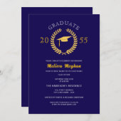 エレガントなフォーマルなラウレルリースゴールドキャップパーティー 招待状 (正面/裏面)