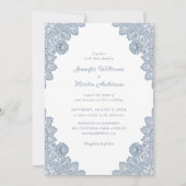エレガントなフォーマルのダスティーブルーの花柄レースのウェディング 招待状 (正面)