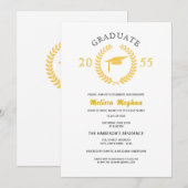 エレガントなフォーマルラウレルリースゴールドキャップパーティー 招待状 (正面/裏面)