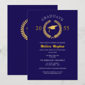 エレガントなフォーマルラウレルリースゴールドキャップパーティー 招待状 (正面/裏面)